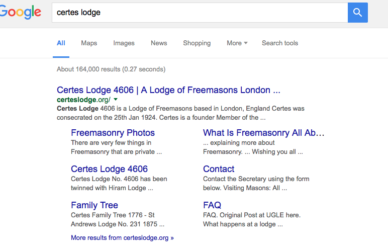 Certes Lodge Masonic Website Sitelinks