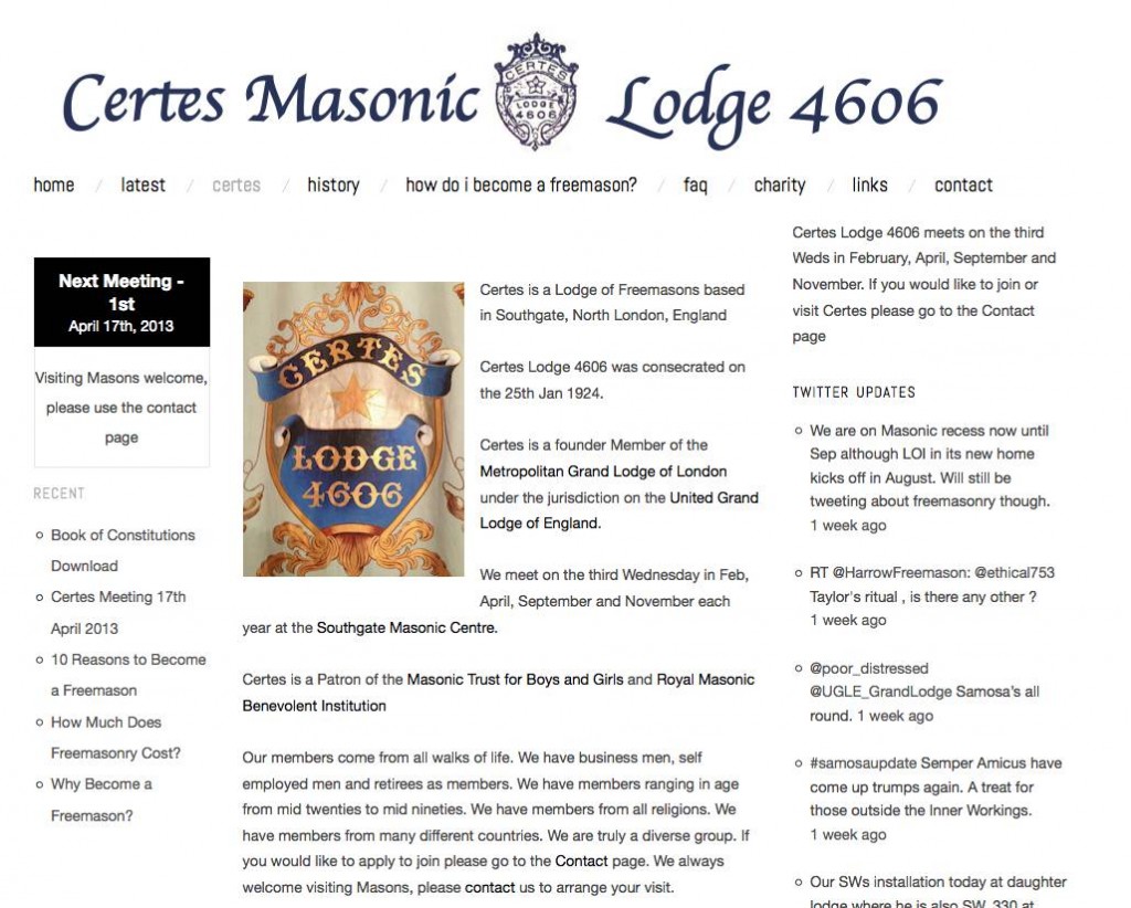 Certes freemason lodge website